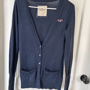 Hollister Navy Button-Up V-Neck Cardigan with Pink Logo